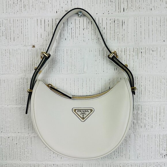 White Prada Arque Calfskin Leather Shoulder Bag Small - Picture 1 of 15